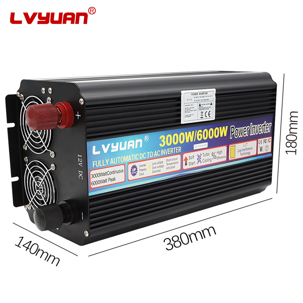 LVYUAN Big Power Car Inverter 3000W 6000 Watt Power Inverter DC 12V AC 220V Modified Sine Wave Car Inverter