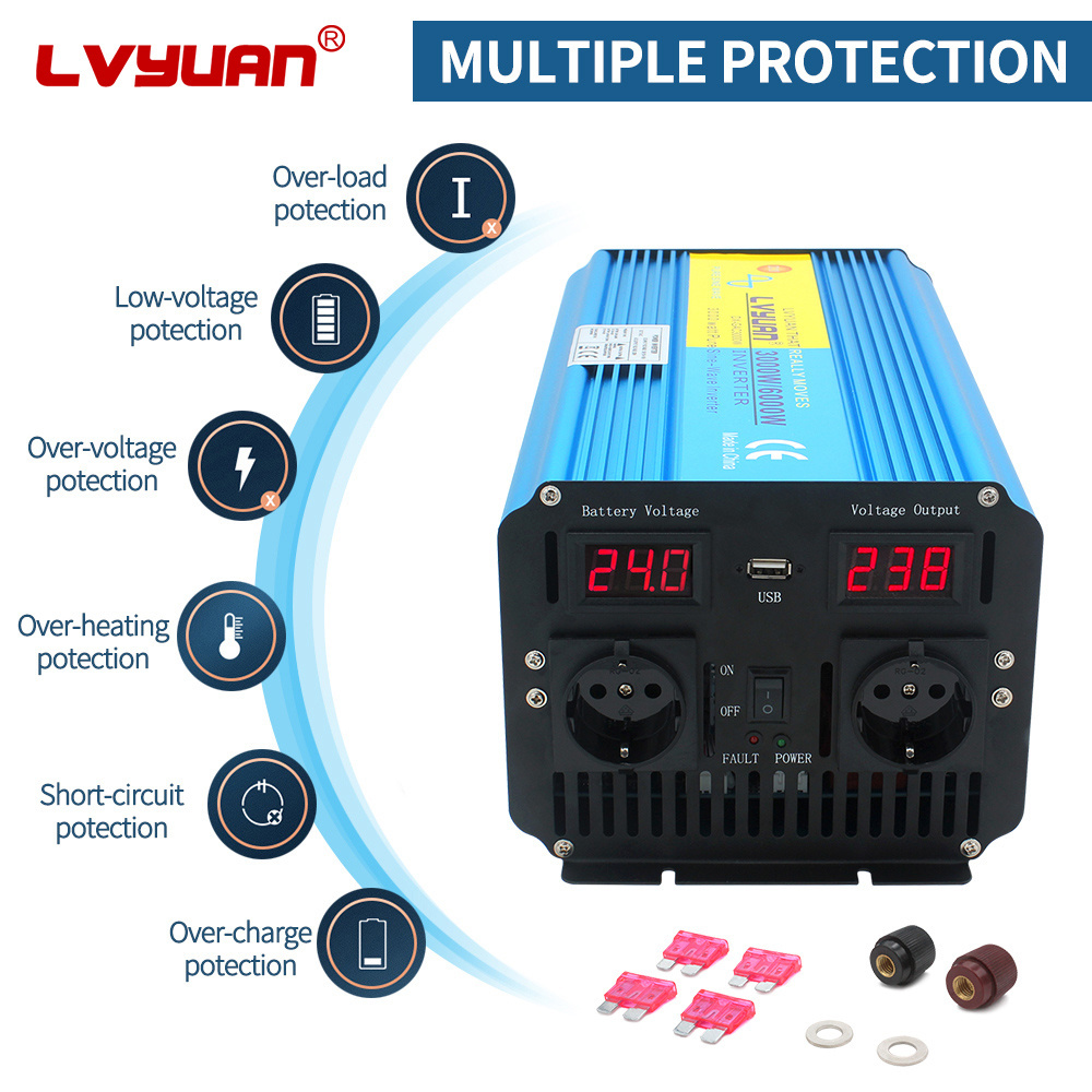 Lvyuan  DC - AC 3000W Peak 6000W  12V 24V  - 230V 220V solar inversor de onda pura Pure Sine Wave Inverter