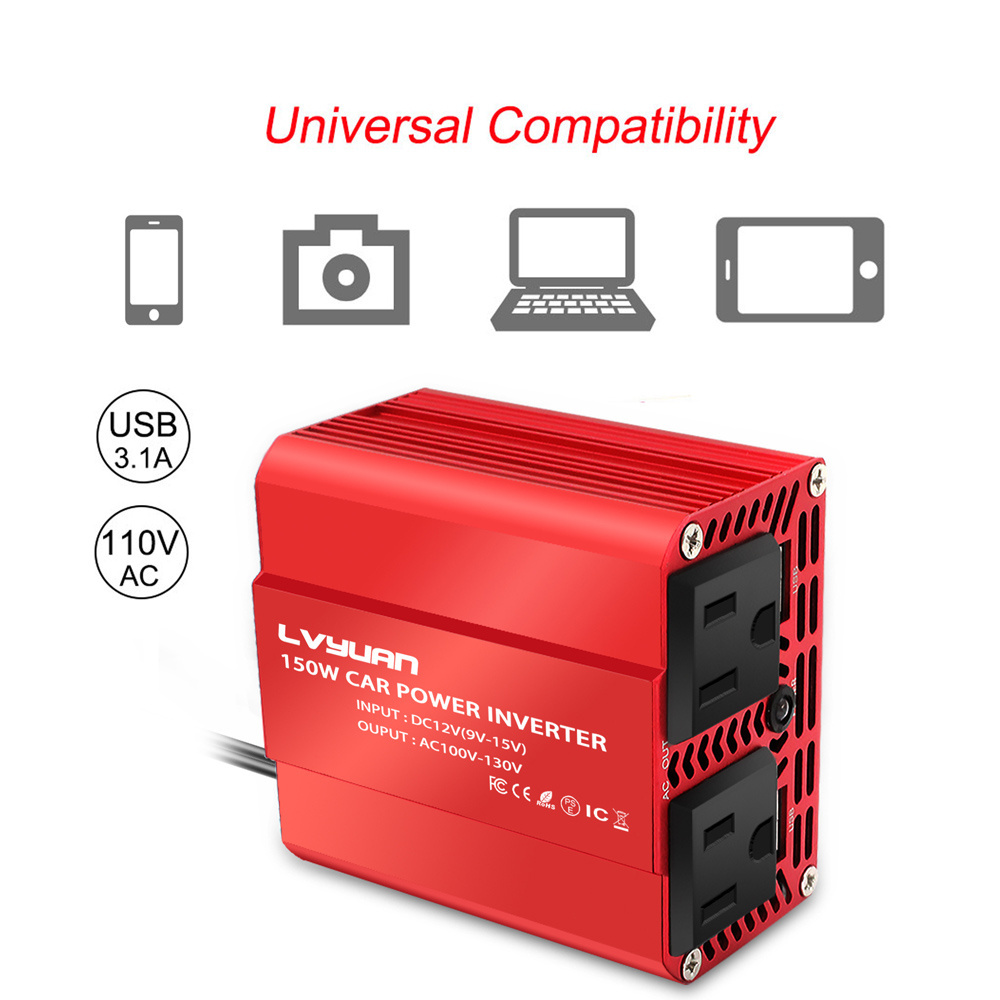 Lvyuan 150W/200W DC 12V to AC 110V Vehicle Mobile power Converter  stock available Car Inverter with 3.1A  USB inversor Onduleur