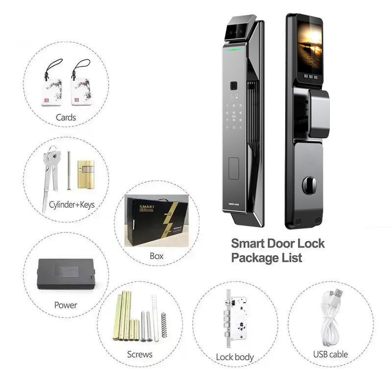 TYSH 3D Face Recognition Id Fingerprint Camera Viewer Remote Doorbell Key 7 Ways Unlock Tuya App Smart Door Lock With Camera