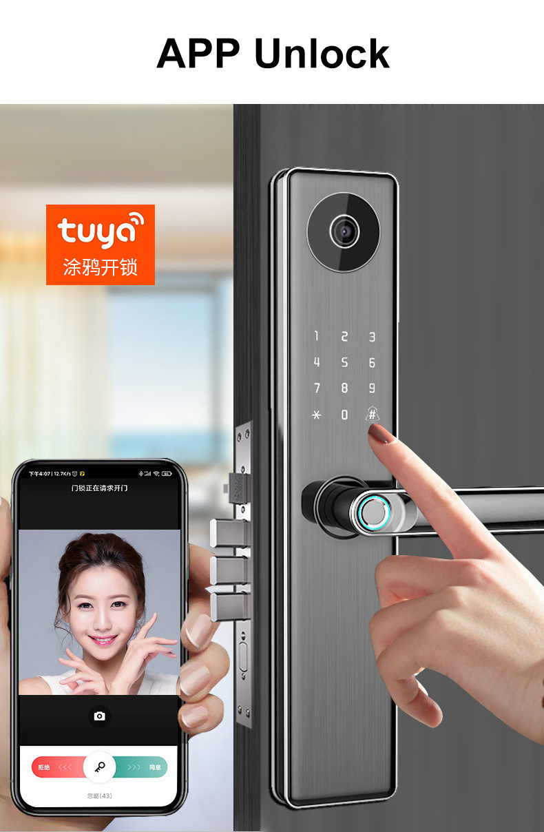 TYSH Electronic Fingerprint Cerraduras Digital Tuya Wifi Inteligentes Security Locks Front Smart Home Door Lock With Camera