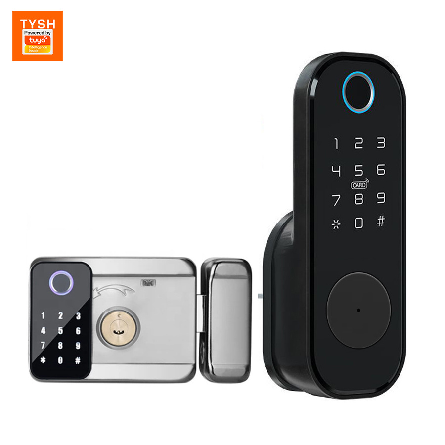 TYSH Tuya Smart Digital Door Lock Outdoor Waterproof Double Fingerprint Lock Digital Password Rfid Card Keyless Smart Door Lock