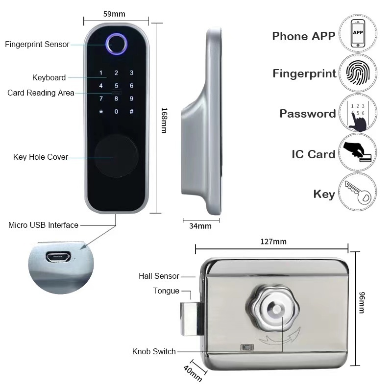 TYSH Tuya Smart Digital Door Lock Outdoor Waterproof Double Fingerprint Lock Digital Password Rfid Card Keyless Smart Door Lock