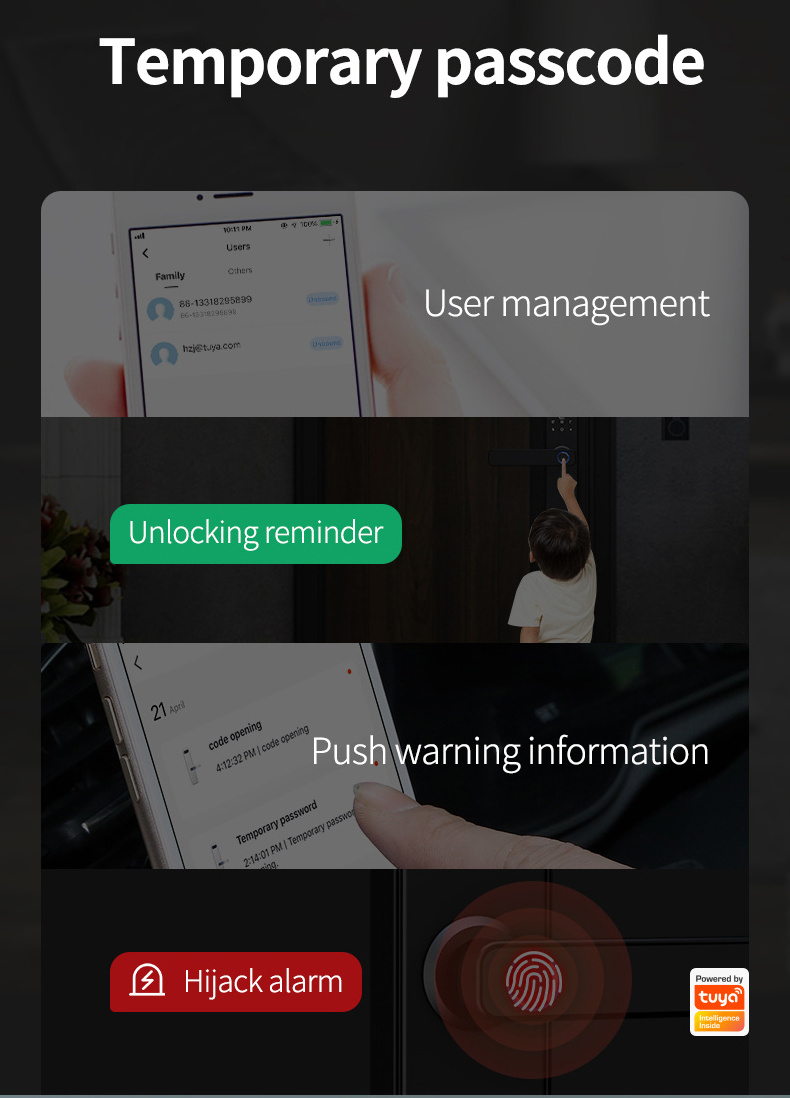 TYSH Wholesale Factory Price Tuya App Electric Wifi Fingerprint Smart Digital Door Lock Outdoor Support 4585/5050 Mortise