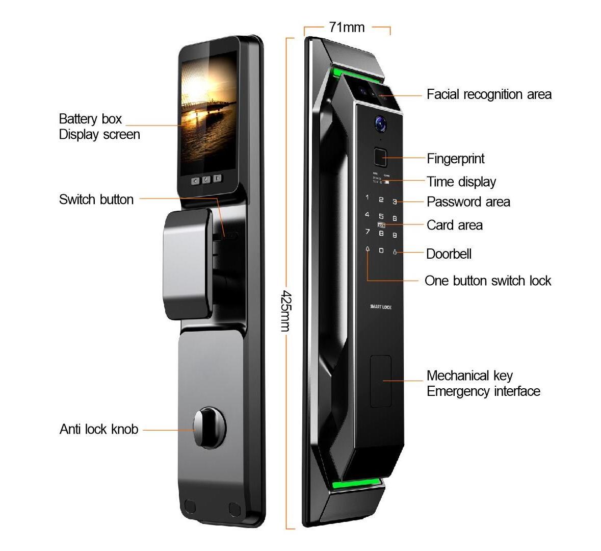 TYSH Tuya Smart Wifi Digital Door Lock Face Id Code Rfid Ic Card Smartphone App Unlock Biometric Fingerprint Smart Lock