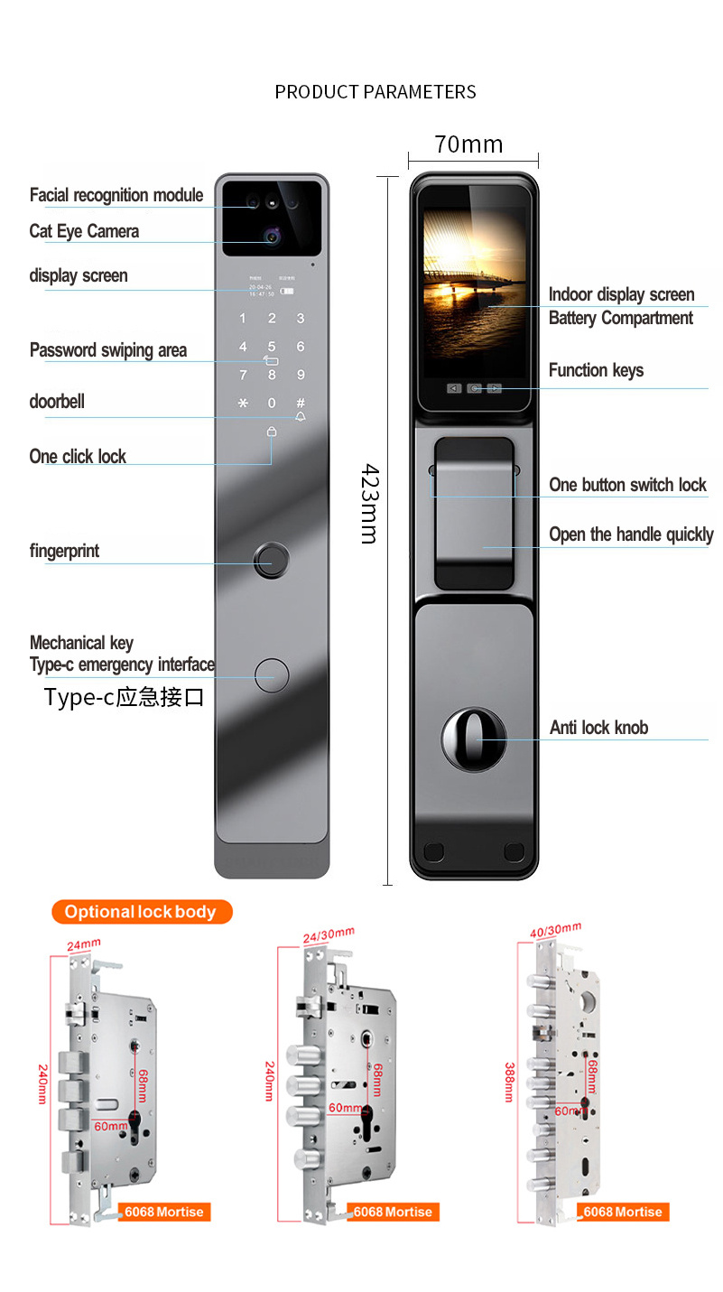 TYSH 3D Face Recognition Smart Locks For Front Door Tuya Wifi Electronic Biometric Fingerprint Password Digital Door Locks