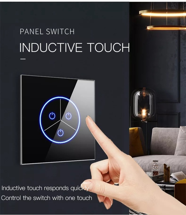 TYSH Tuya Smart Home 1/2/3 Gang Crystal Glass Panel Wifi Touch Screen Switches Wall Light Smart Switch Alexa Remote Control Eu