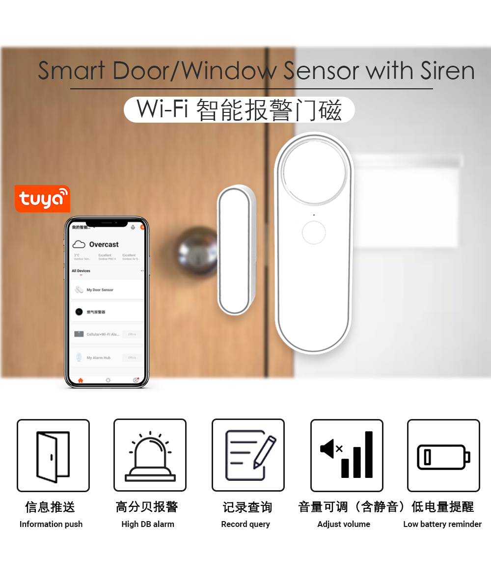 TYSH Home Security Alarm System Tuya Smart Alarm Wifi Multi-function Door Windows Sensor