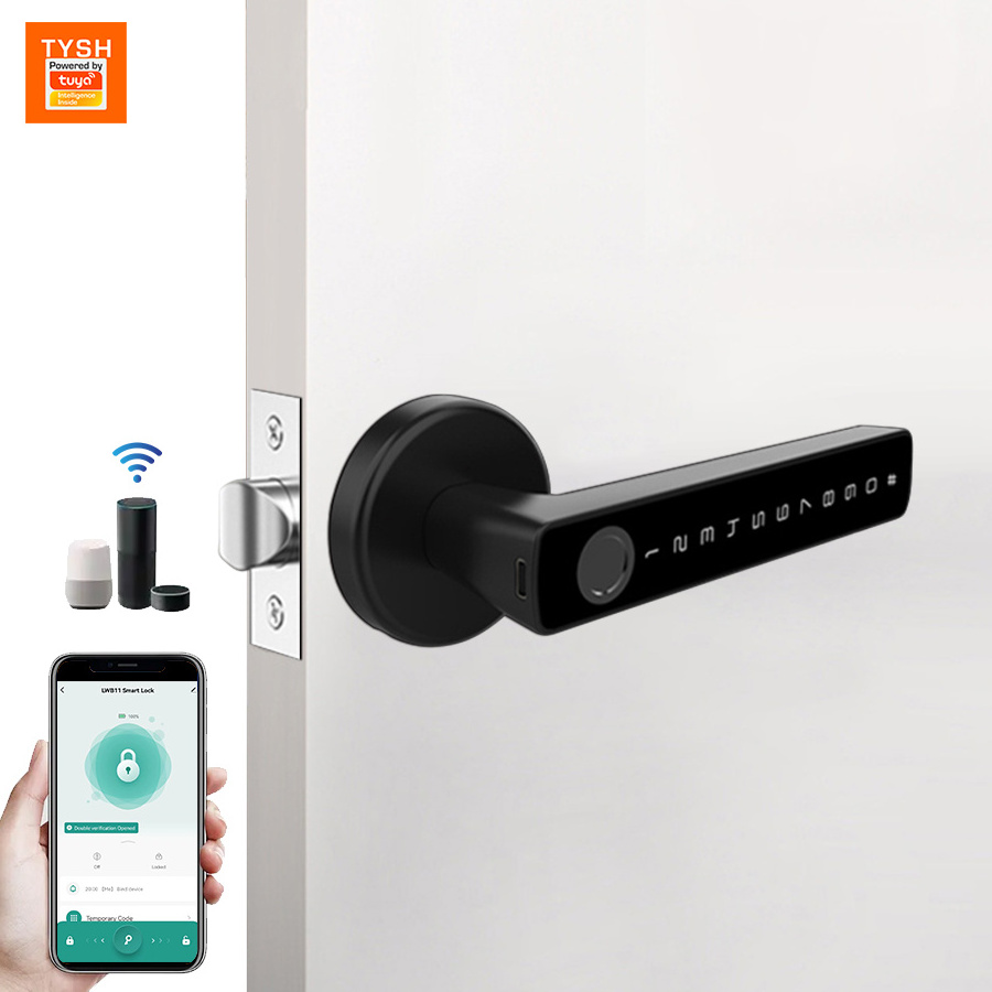 Tuya TYSH Biometric Fingerprint Password Electric Handle Door Lock Bedroom Home Wood Smart Door Lock Smart Lock