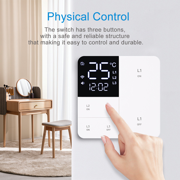 TYSH Eu Uk Alexa Remote Control Work Wifi Touch Wall Led Light Home Tuya Smart Switch With Time Temperature Display