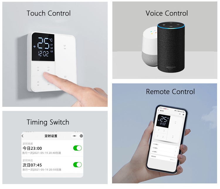 TYSH Tuya Smart Home Wifi Smart Wall Light Switch 1/2/3 Gang Support Voice/App/Touch Control With Temperature Display Screen