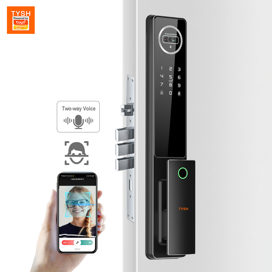 TYSH Face Recognition Camera Two-way Voice Smart Locks Safe Electronic Lock Fingerprint Tuya App Wifi Remote Digital Door Lock