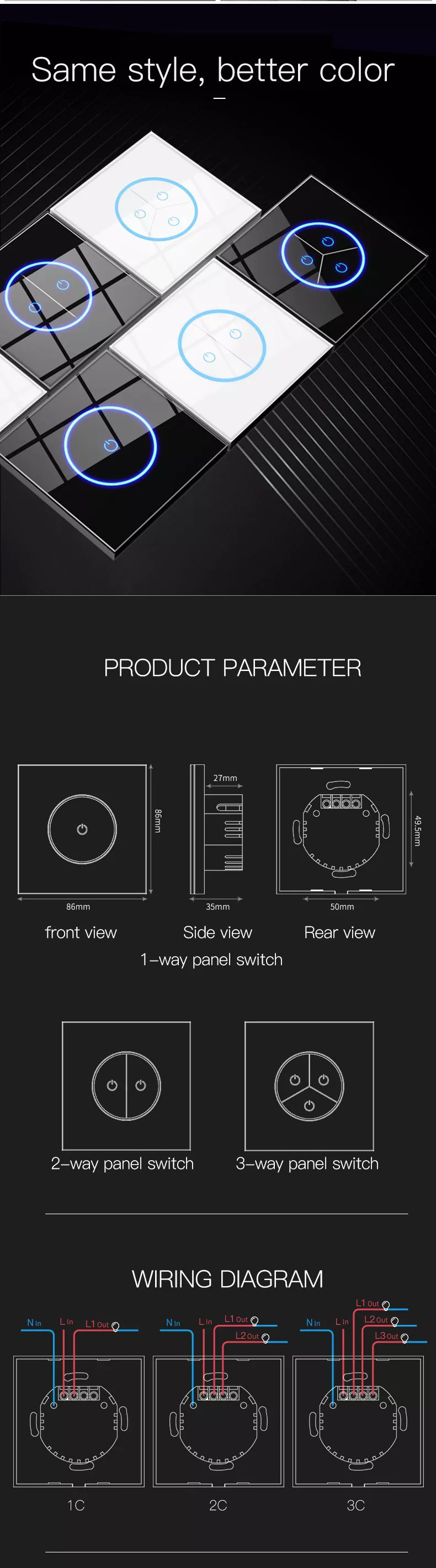 TYSH Tuya Smart Home 1/2/3 Gang Crystal Glass Panel Wifi Touch Screen Switches Wall Light Smart Switch Alexa Remote Control Eu