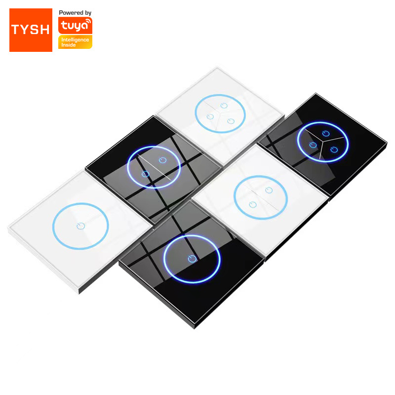 TYSH Tuya Smart Home 1/2/3 Gang Crystal Glass Panel Wifi Touch Screen Switches Wall Light Smart Switch Alexa Remote Control Eu