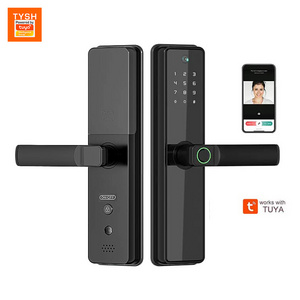 TYSH Security Digital Handle Tuya Cerradura Inteligente Con Wifi Keys Fingerprint Door Smart Lock With Camera Peephole