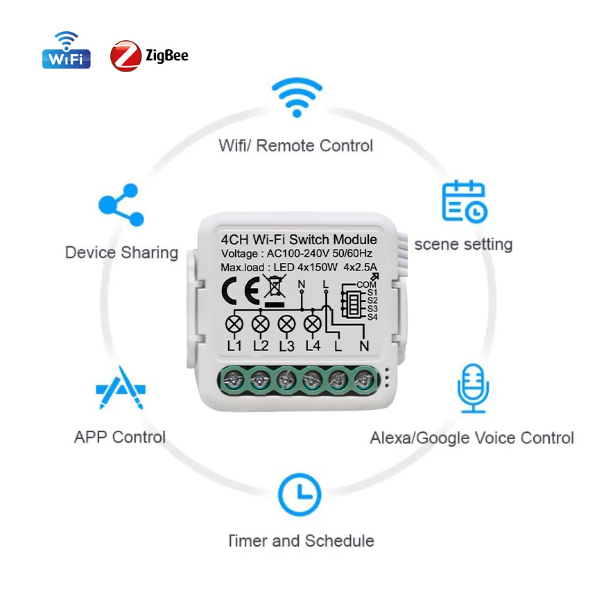 Tuya Dimmer TYSH 1 2 Gang Switching Power Supply Module Mini Smart Switch Zigbee 2 Way Wifi Smart Relay Switch Module No Neutral