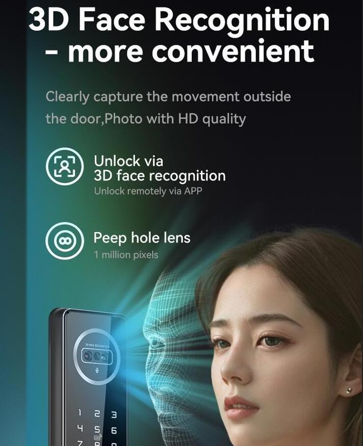 TYSH Face Recognition Camera Two-way Voice Smart Locks Safe Electronic Lock Fingerprint Tuya App Wifi Remote Digital Door Lock