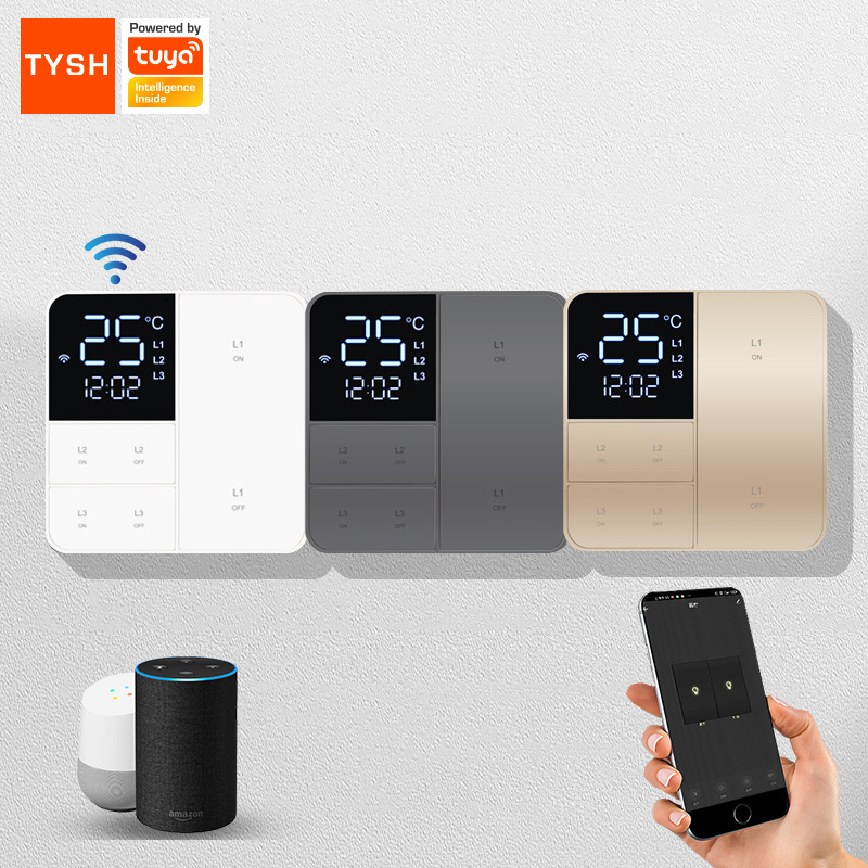 TYSH Tuya Smart Home Wifi Smart Wall Light Switch 1/2/3 Gang Support Voice/App/Touch Control With Temperature Display Screen