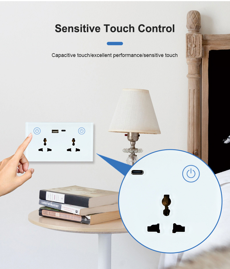 Tuya TYSH Fast Delivery Type C Usb Double Multi-funtion Tuya Wifi Wall Switch Socket Plug