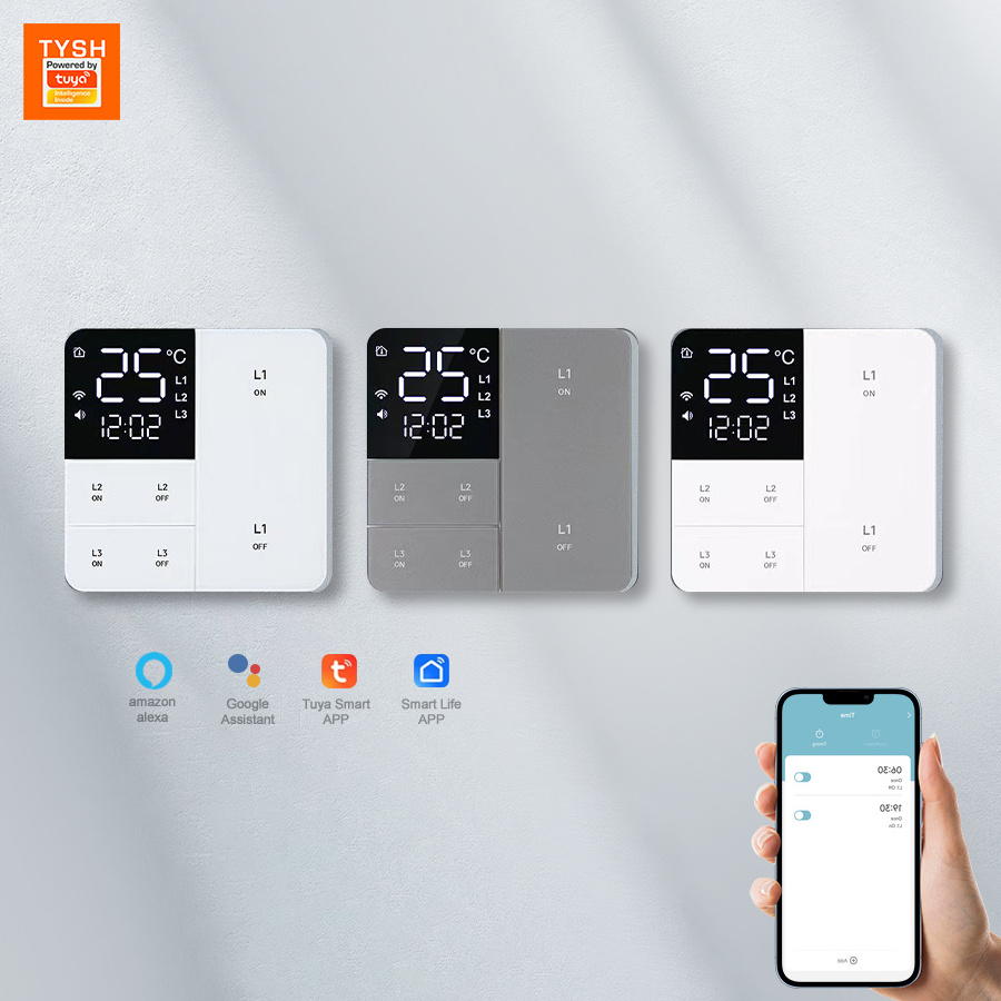 TYSH Eu Uk Alexa Remote Control Work Wifi Touch Wall Led Light Home Tuya Smart Switch With Time Temperature Display