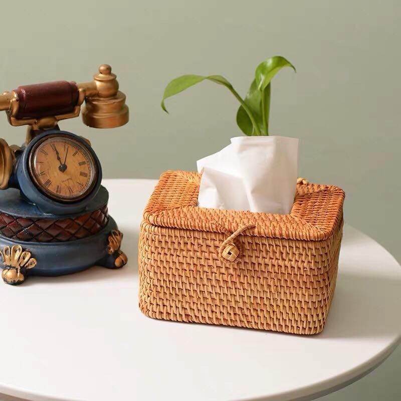 New Item Unique Wicker Rattan Tissue Box Cover Linen With Lids Bamboo Napkin Holder Table Accessories For Kitchen in Viet Nam