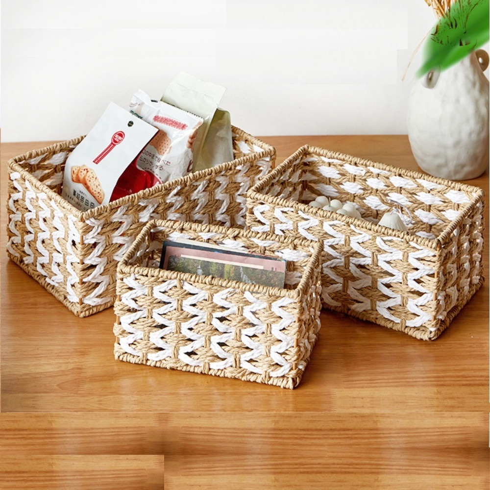 Best Quality Handmade Large Capacity Wicker Hamper Basket Paper Rope Storage Baskets for Bathroom Straws Type Bag