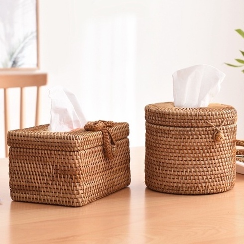 New Item Unique Wicker Rattan Tissue Box Cover Linen With Lids Bamboo Napkin Holder Table Accessories For Kitchen in Viet Nam