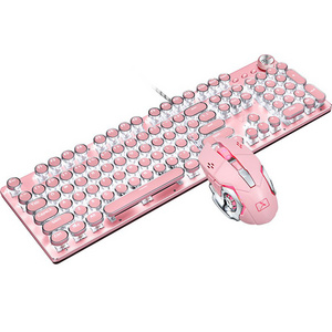 Gamingkeyboards Mechanical Gaming Keyboard and Mouse Combo With LED Backlit 104-Key Blue Switch Pink Wired Laptop Keyboard