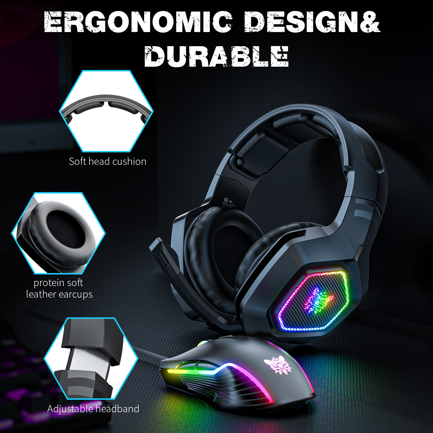 Onikuma New Arrival K10 Cool RGB Flowing LED Gaming Headphones Headsets with Foldable Microphone