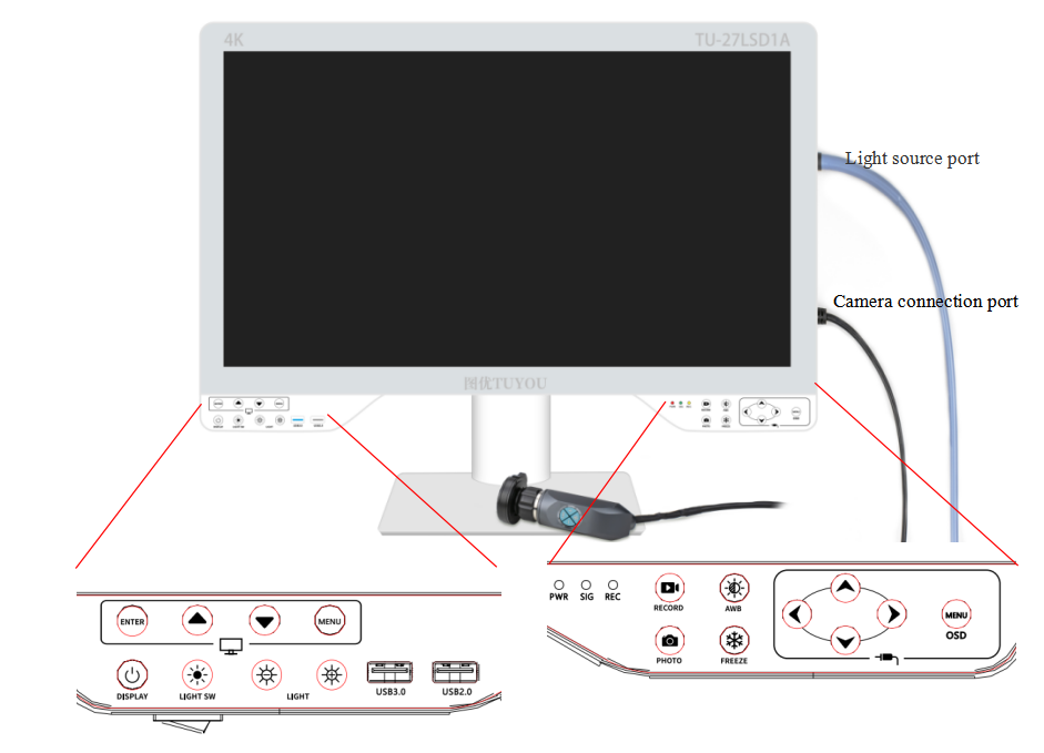 27inch All in One Ultra HD 4K Medical Grade Monitor For Endoscope Laparoscopic System with Optic Light Source