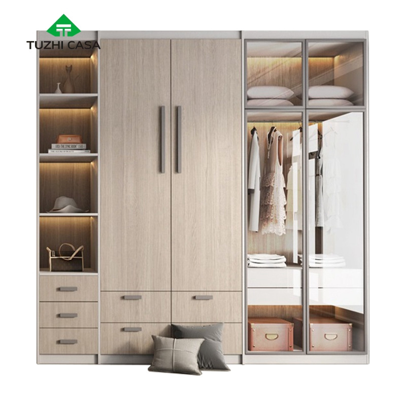 bedroom furniture wood wardrobes wooden four-door closet wardrobe with drawer