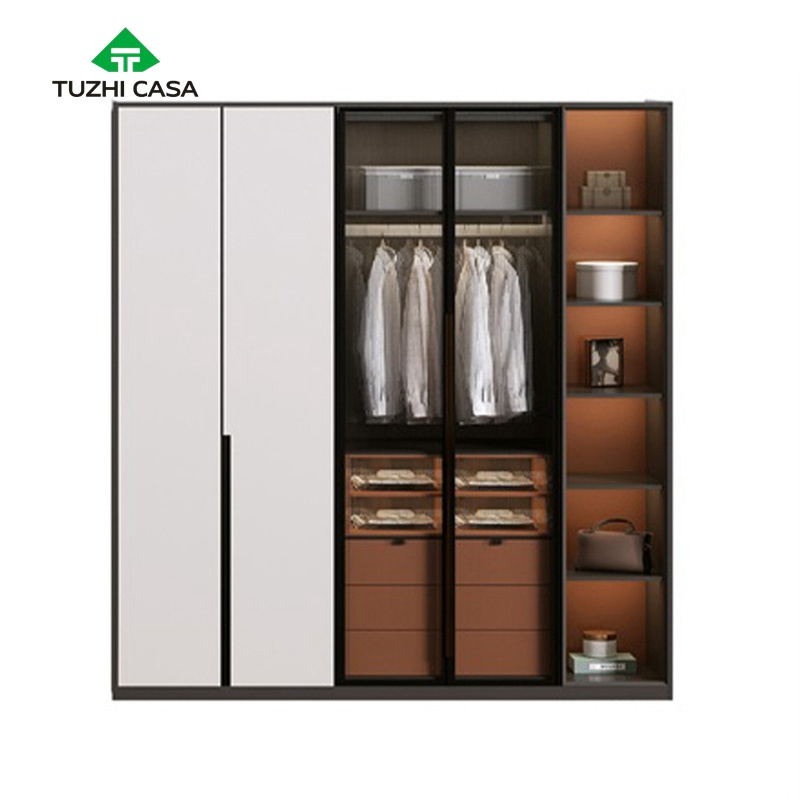 bedroom furniture wood wardrobes wooden four-door closet wardrobe with drawer