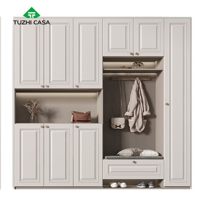 wall hidden space saving white wood tall storage shoe cabinet with seat door