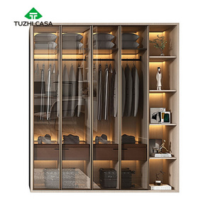 modern bedroom free standing metal cabinet wardrobe aluminum frame glass door closet