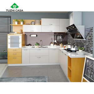 TUZHI CASA malaysia supplier yellow toe kick doors stainless steel base modular kitchen cabinet