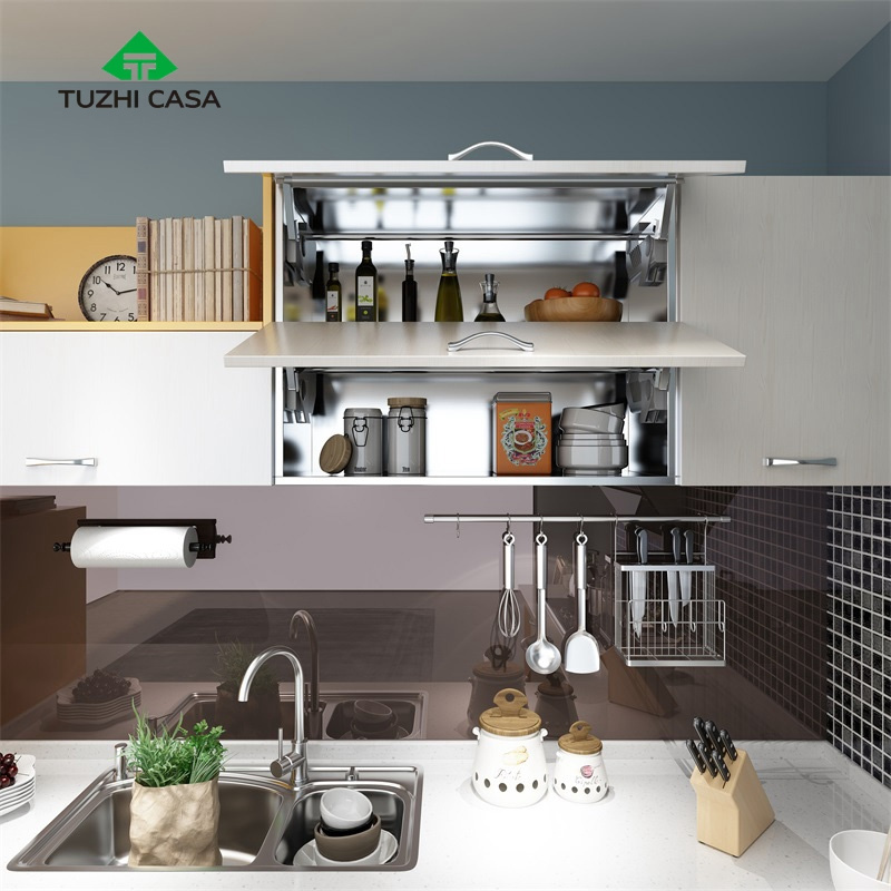 TUZHI CASA malaysia supplier yellow toe kick doors stainless steel base modular kitchen cabinet