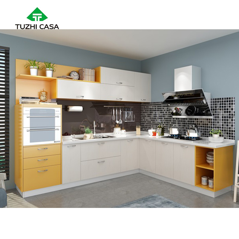 TUZHI CASA malaysia supplier yellow toe kick doors stainless steel base modular kitchen cabinet