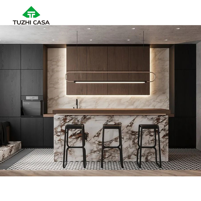 TUZHI CASA china new design blum hinges wooden aluminum honeycomb particle board modular storage high gloss kitchen cabinets