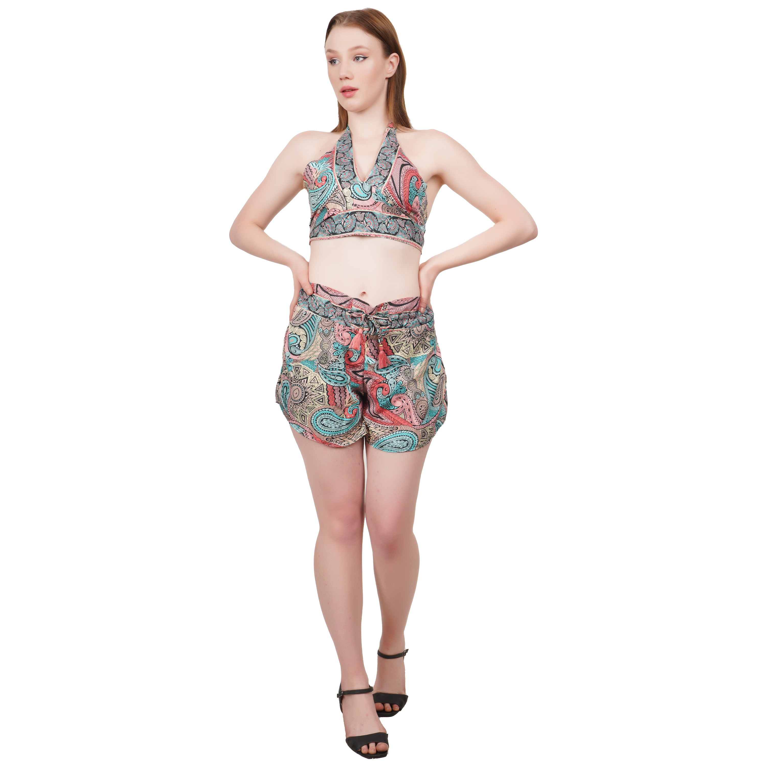 Best Offers Modern Designed Warp Top with Short Set with Floral Designed Pattern For Beach Wearing Dress