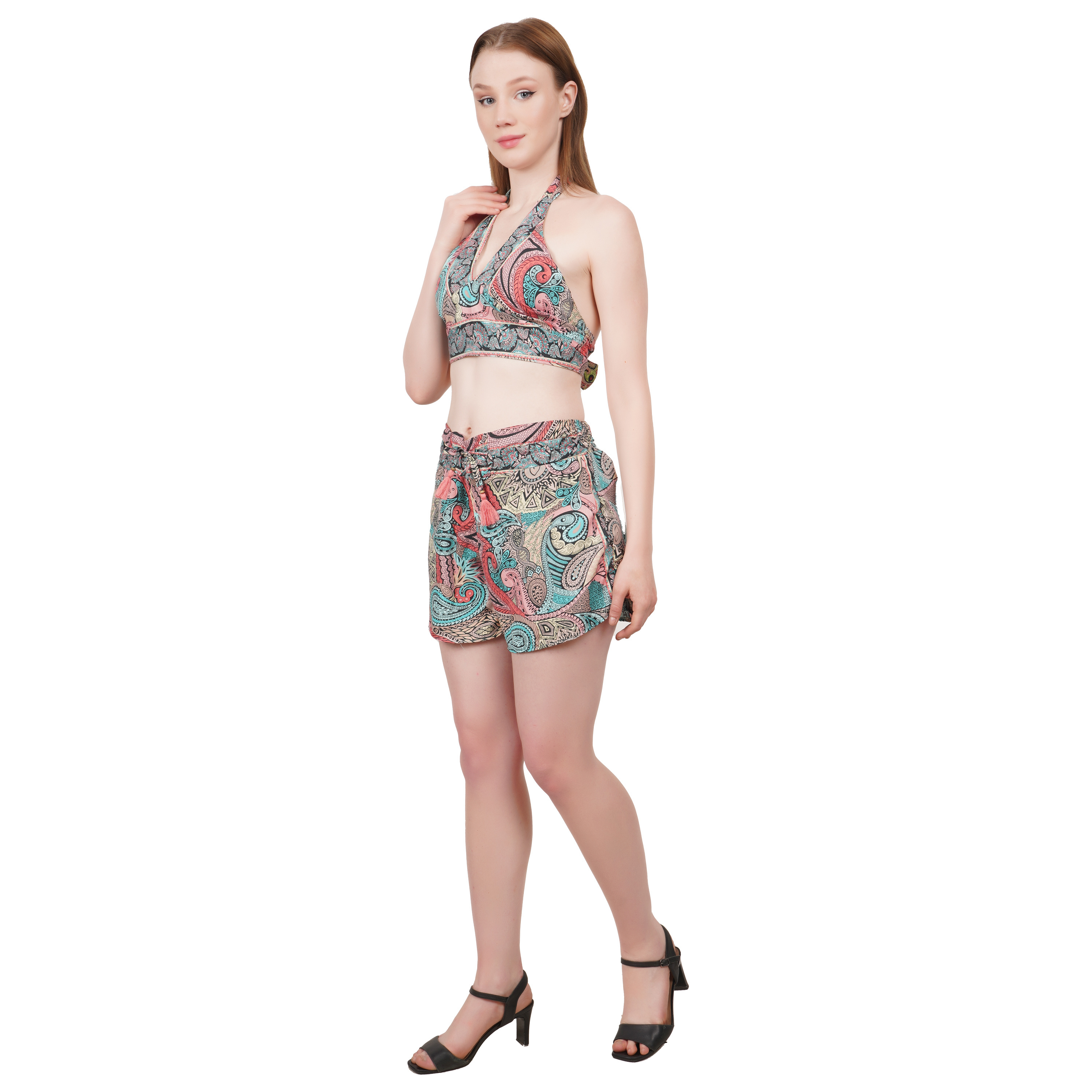 Best Offers Modern Designed Warp Top with Short Set with Floral Designed Pattern For Beach Wearing Dress