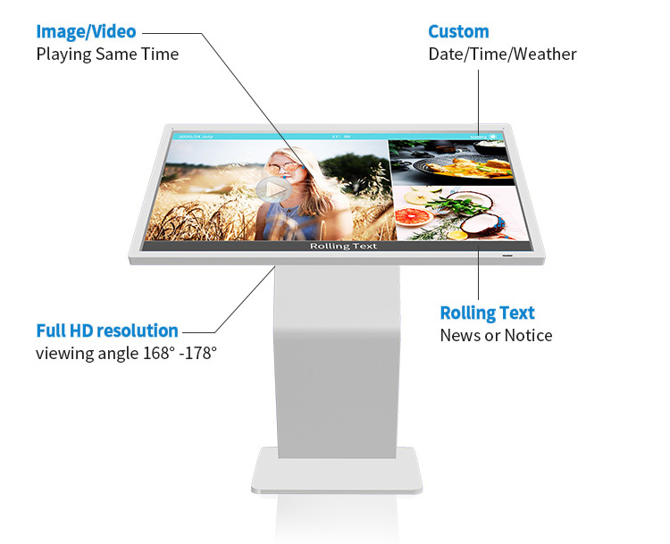 Floor standing totem multimedia kiosk touch screen 21.5 inch player