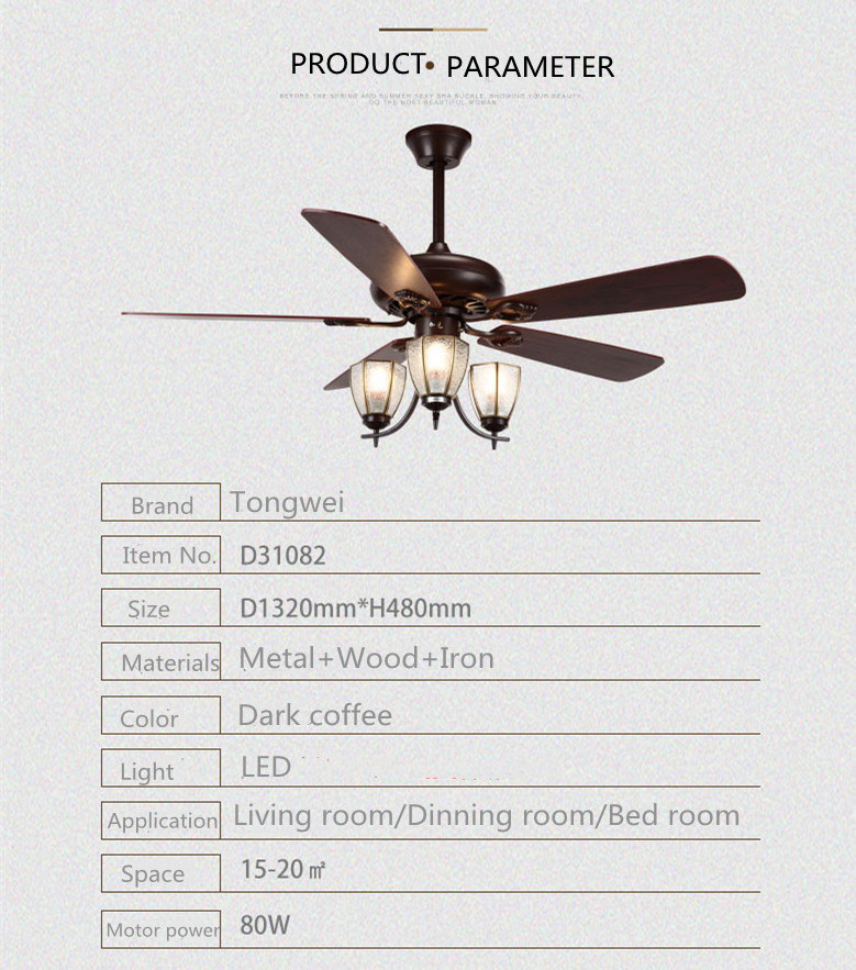 New Design Modern 46 inch Black 3 Blades Living Room Decorative Ceiling Fan With Light