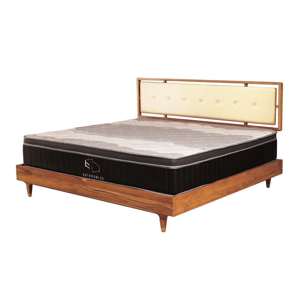 New Design Padded Headboard South American Teak 6X7Ft Floating Bed Frame For Living Room