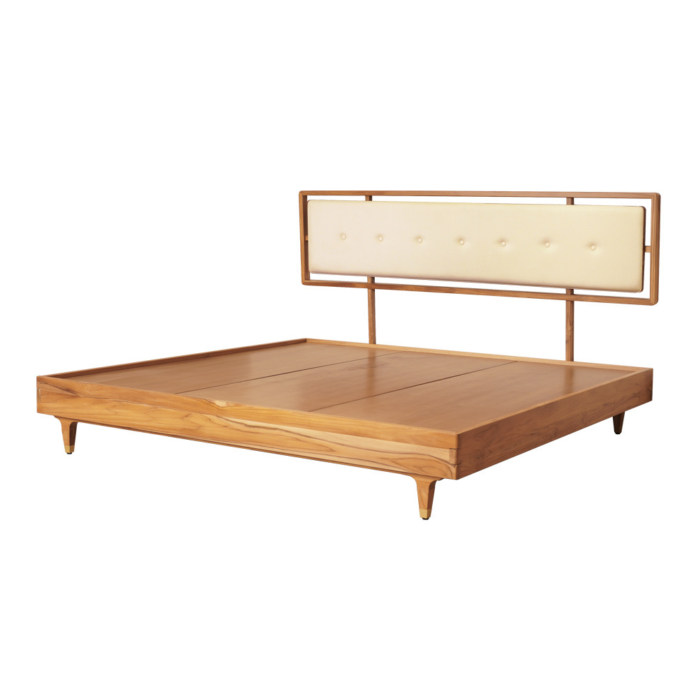 New Design Padded Headboard South American Teak 6X7Ft Floating Bed Frame For Living Room