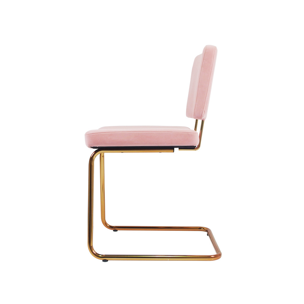 Leif Pink Velvet Metal Modern Cantilever Dining Chair