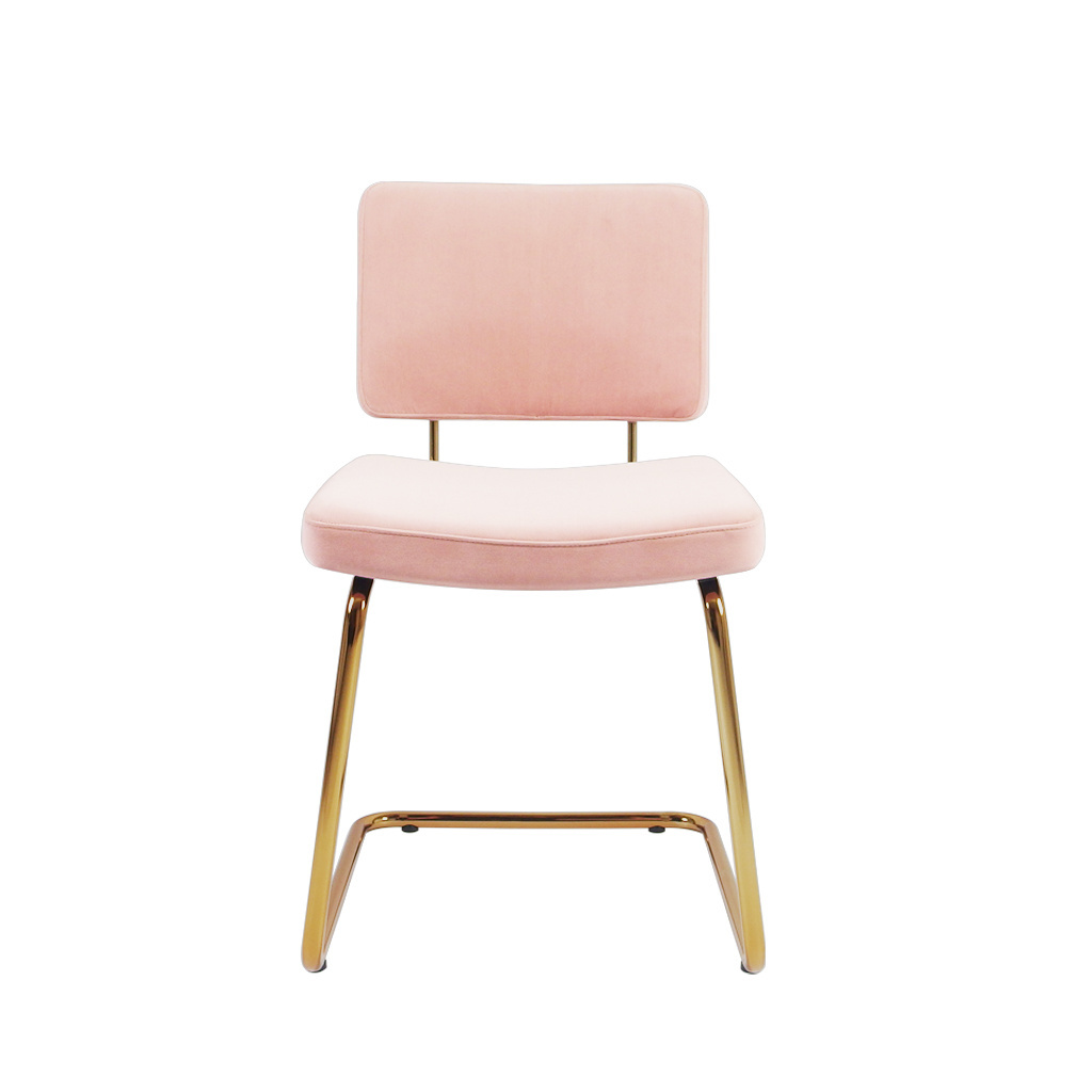 Leif Pink Velvet Metal Modern Cantilever Dining Chair