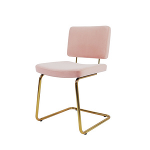 Leif Pink Velvet Metal Modern Cantilever Dining Chair