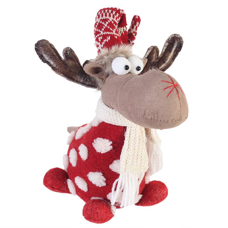 Classic plush doll toy holiday decoration red white spotted 22 inch four legs animated standing christmas reindeer