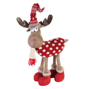 Classic plush doll toy holiday decoration red white spotted 22 inch four legs animated standing christmas reindeer