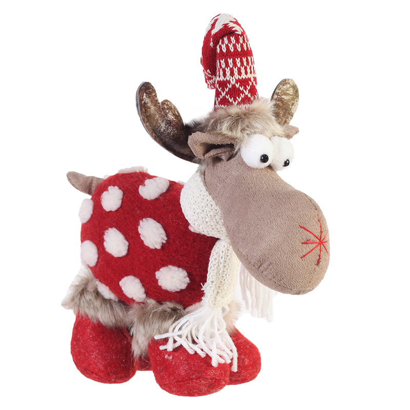 Classic plush doll toy holiday decoration red white spotted 22 inch four legs animated standing christmas reindeer